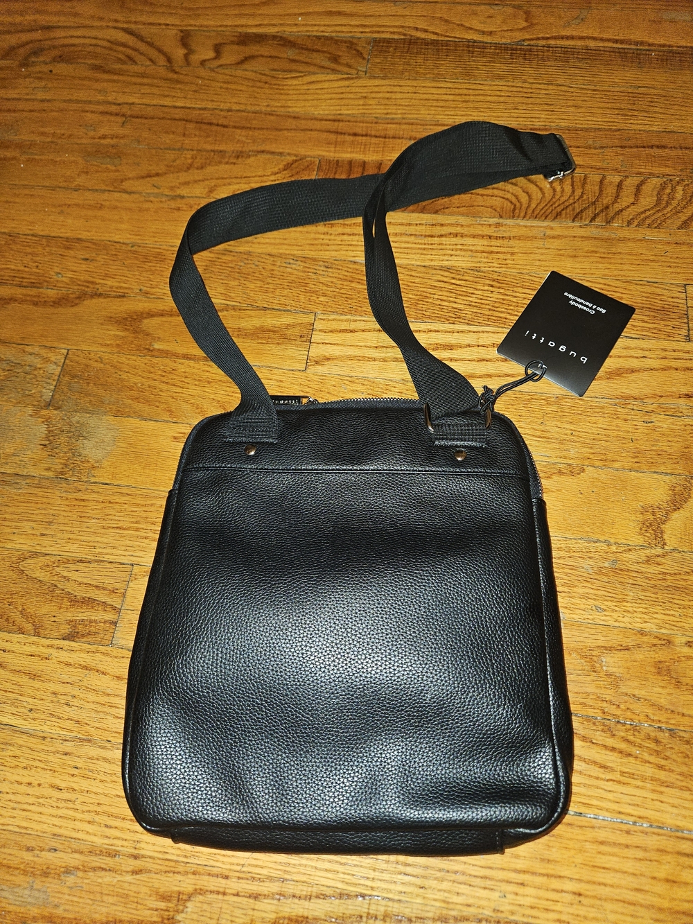Bugatti Black Pebbled Leather Messenger Crossbody